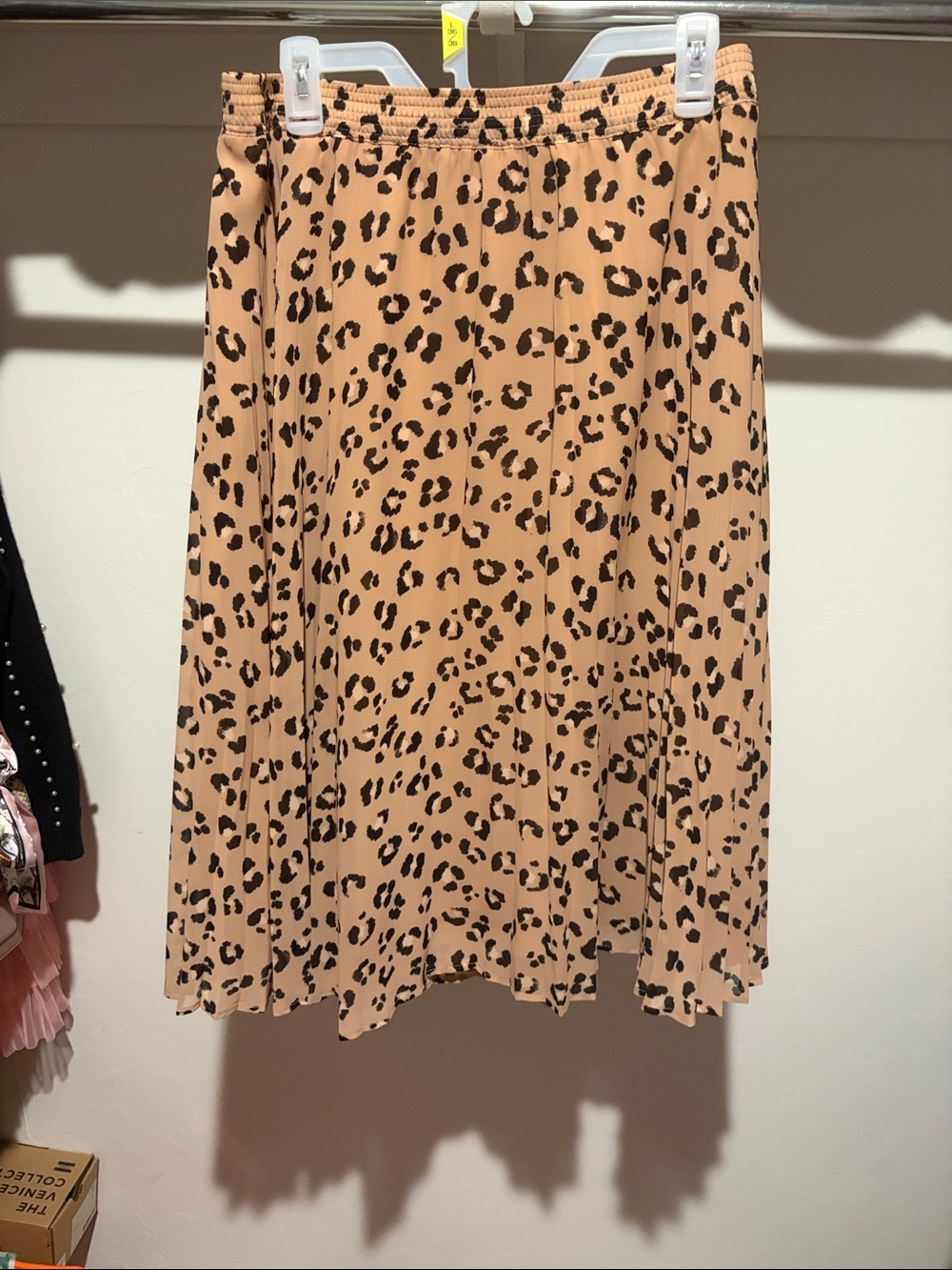 a new day Beige and Black Leopard Print Midi Skirt